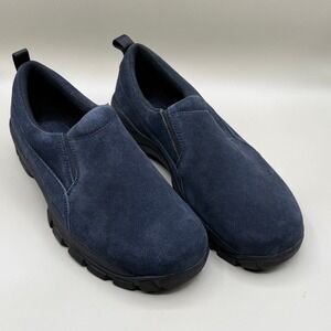 Lands End Women Navy Blue Suede Slip On Loafer Shoes Size 8.5 NWOT